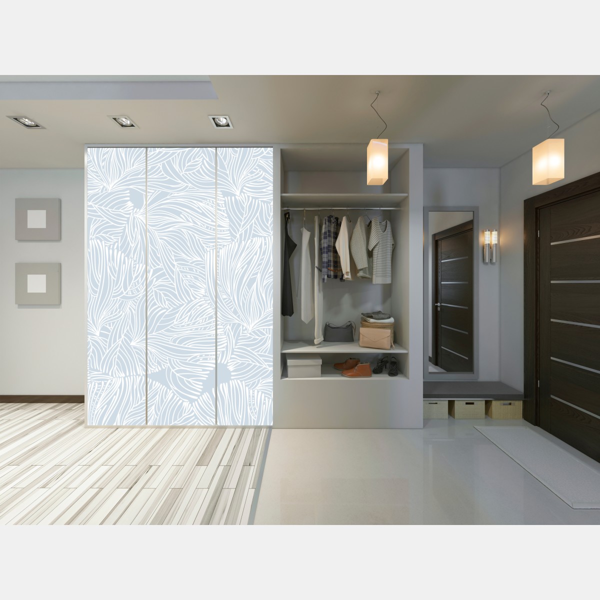 Naklejka na szafę delikatny niebieski wzór botaniczny – Wallissimo® Naklejka na szafę delikatny niebieski wzór botaniczny – Wallissimo®