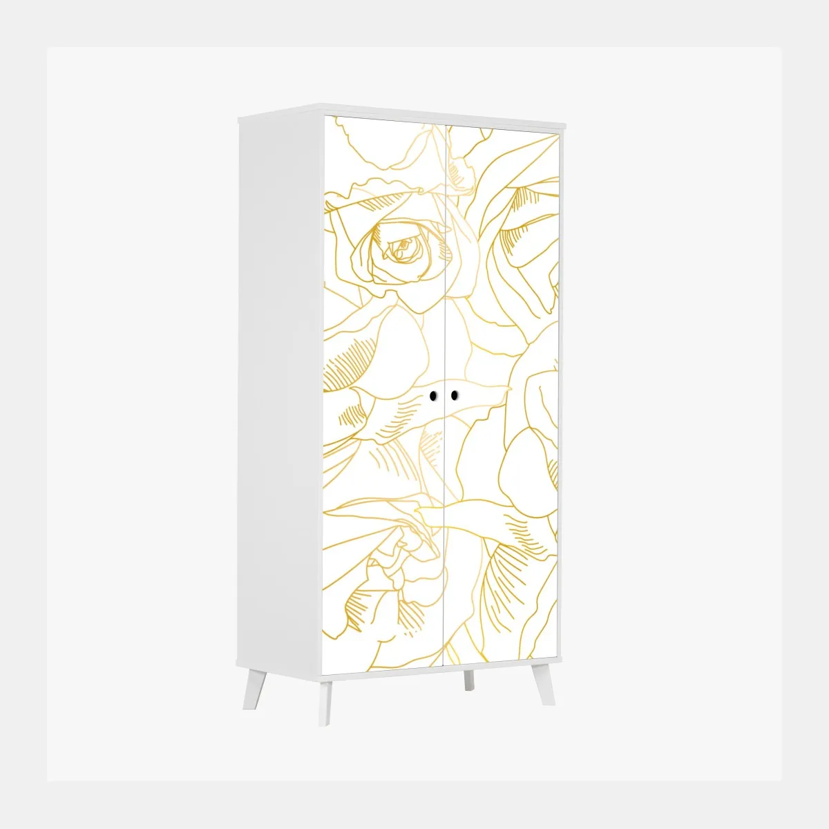 Naklejka na szafę delikatne złote róże — elegancki wzór kwiatowy – Wallissimo® Naklejka na szafę delikatne złote róże — elegancki wzór kwiatowy – Wallissimo®