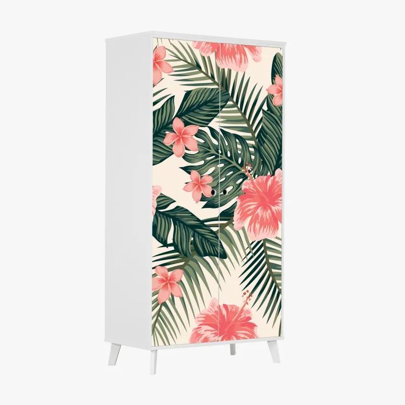 Naklejka na szafę tropikalny wzór hibiskusa