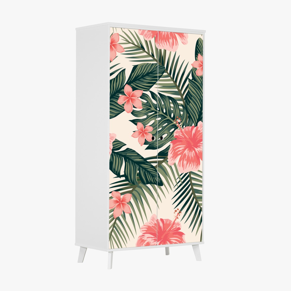 Wardrobe sticker tropical hibiscus floral pattern