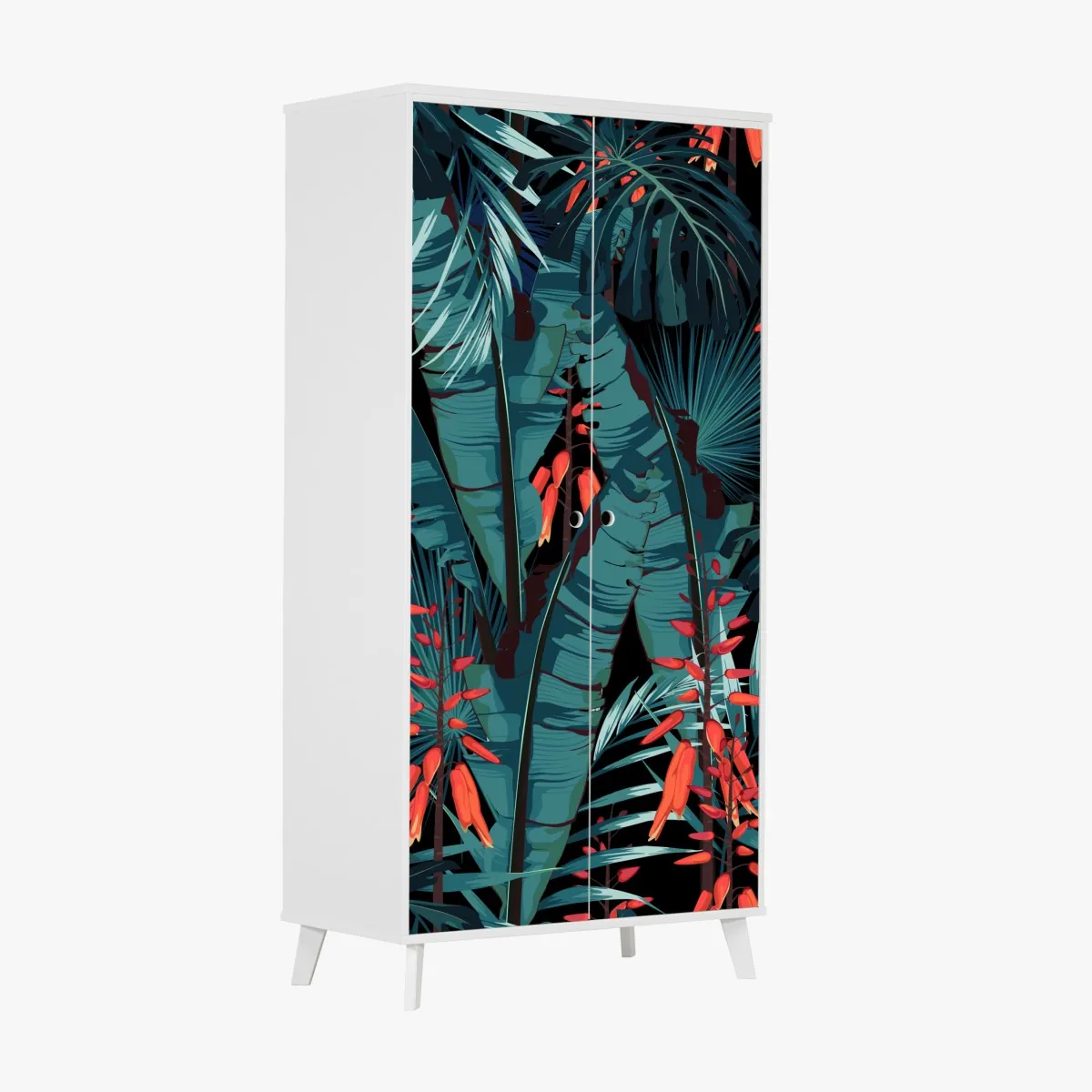 Naklejka na szafę tropikalny turkusowy motyw dżungli – Wallissimo® Naklejka na szafę tropikalny turkusowy motyw dżungli – Wallissimo®