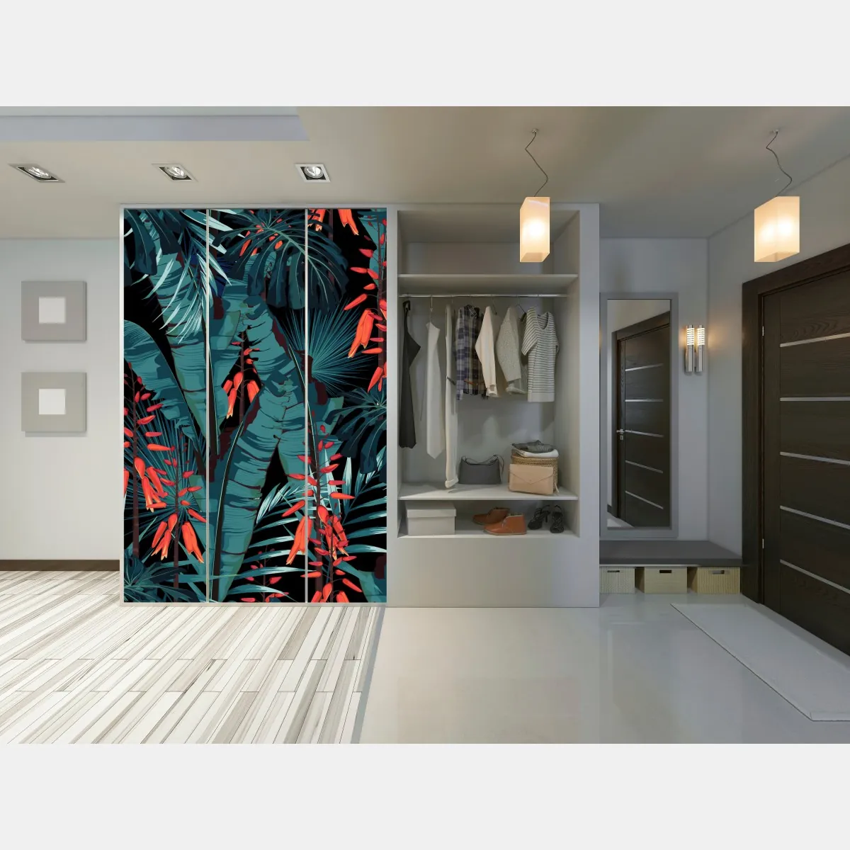 Naklejka na szafę tropikalny turkusowy motyw dżungli – Wallissimo® Naklejka na szafę tropikalny turkusowy motyw dżungli – Wallissimo®