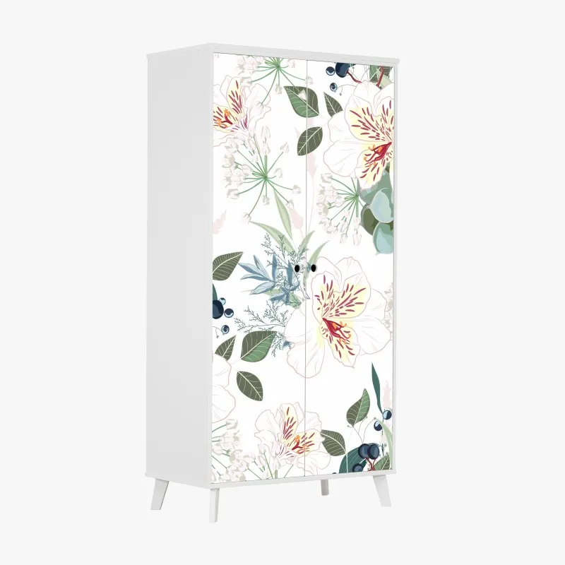 Naklejka na szafę delikatny pastelowy wzór kwiatowy