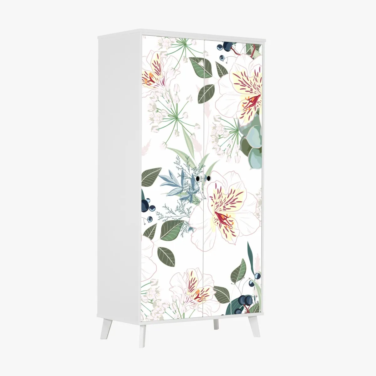 Naklejka na szafę delikatny pastelowy wzór kwiatowy – Wallissimo® Naklejka na szafę delikatny pastelowy wzór kwiatowy – Wallissimo®