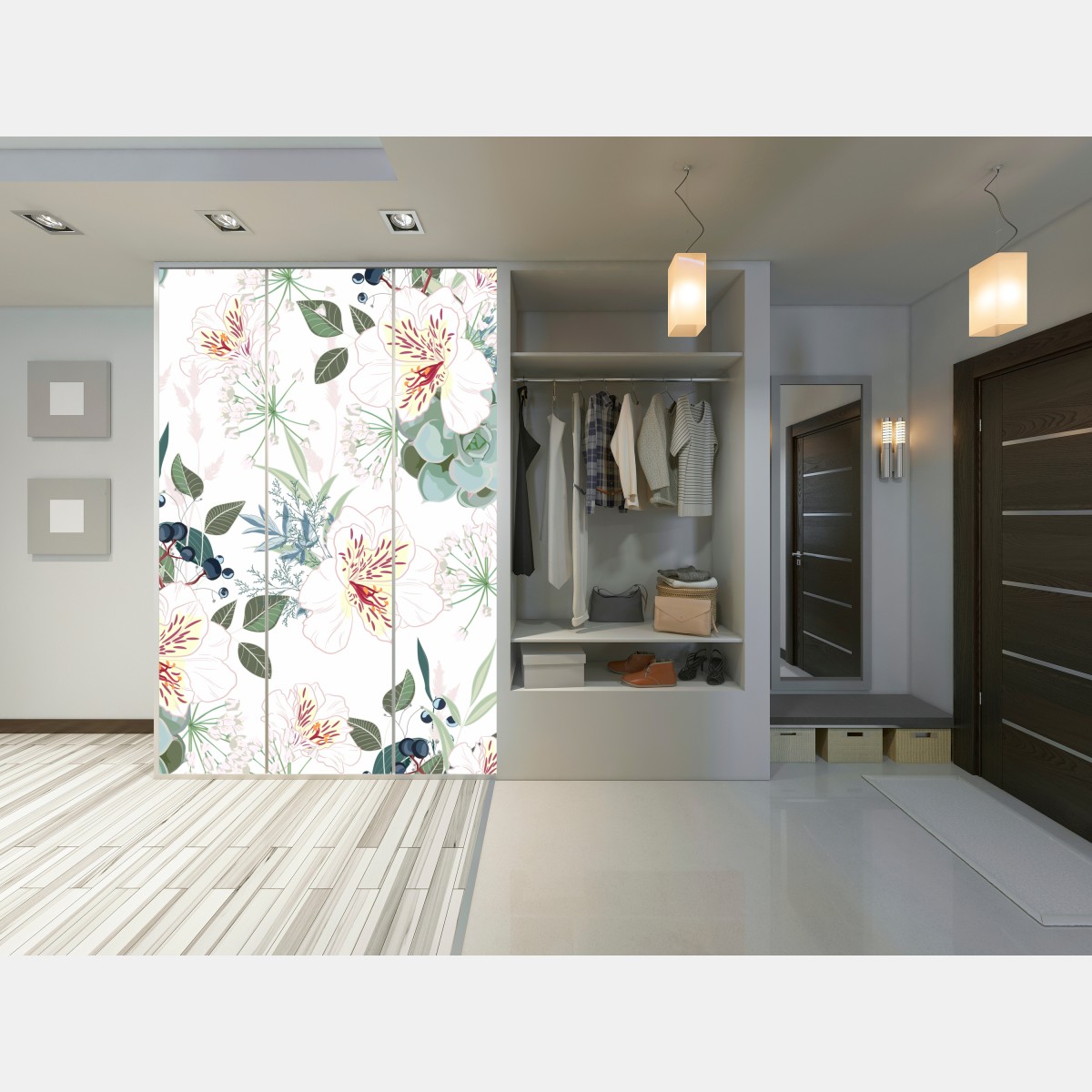 Naklejka na szafę delikatny pastelowy wzór kwiatowy – Wallissimo® Naklejka na szafę delikatny pastelowy wzór kwiatowy – Wallissimo®