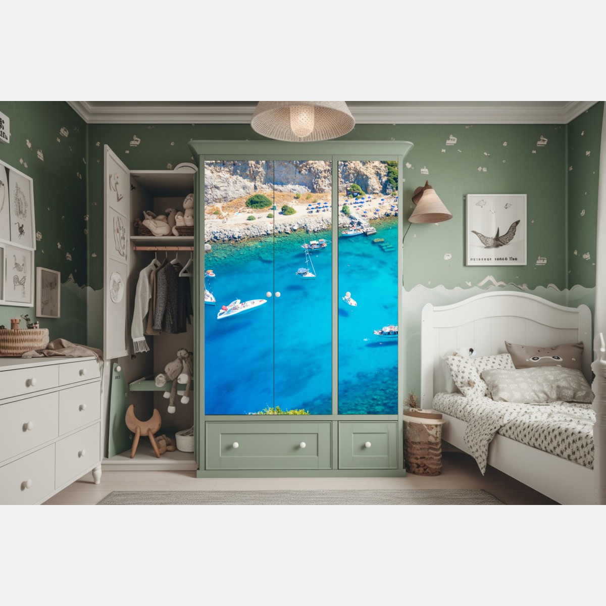 Naklejka na szafę widok z lotu ptaka na zatokę Anthony Quinn, Rodos – Wallissimo® Naklejka na szafę widok z lotu ptaka na zatokę Anthony Quinn, Rodos – Wallissimo®