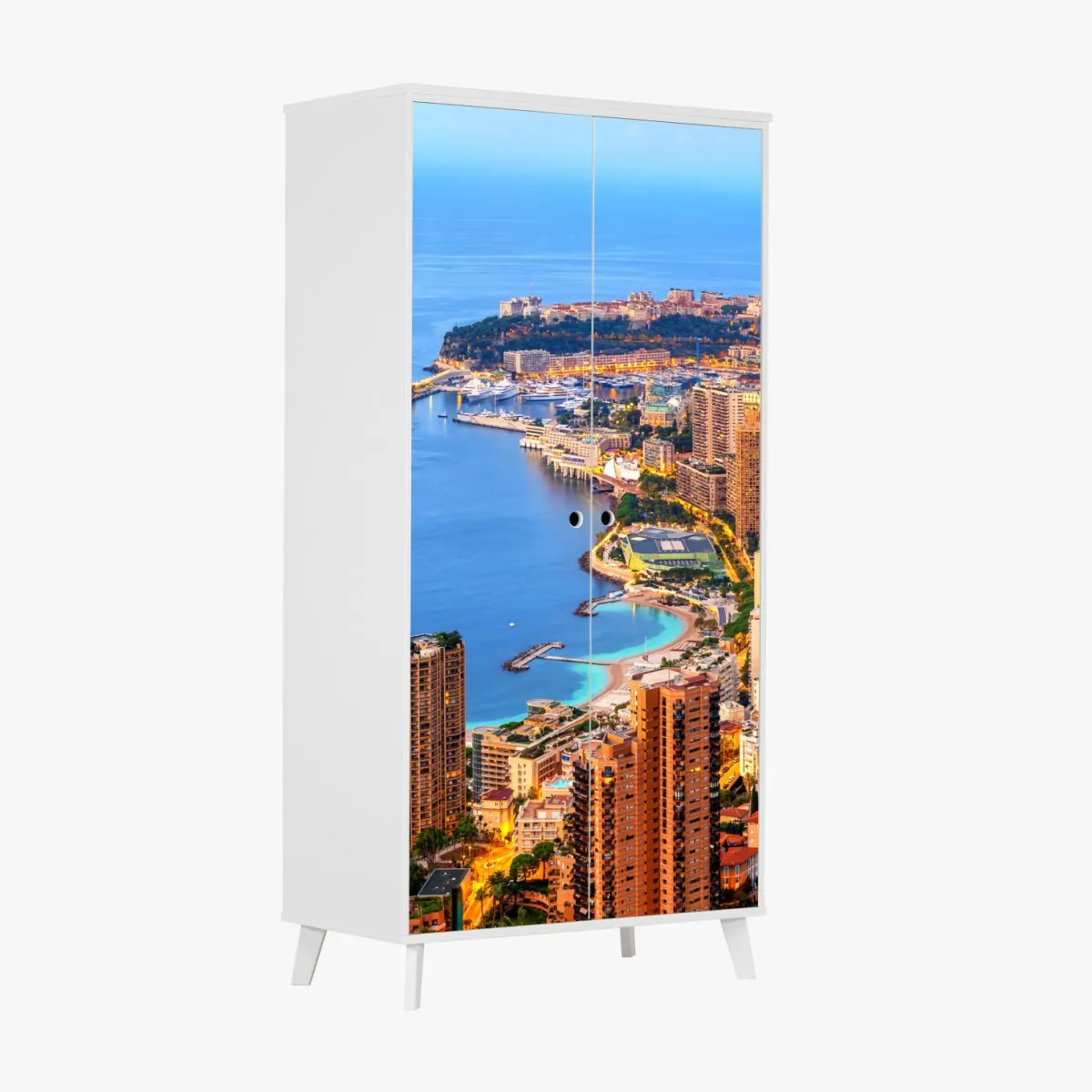 Naklejka na szafę Monako panorama wybrzeża o zmierzchu – Wallissimo® Naklejka na szafę Monako panorama wybrzeża o zmierzchu – Wallissimo®