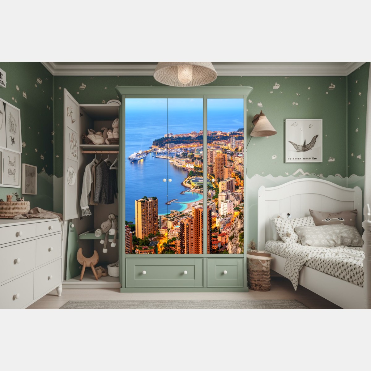 Naklejka na szafę Monako panorama wybrzeża o zmierzchu – Wallissimo® Naklejka na szafę Monako panorama wybrzeża o zmierzchu – Wallissimo®