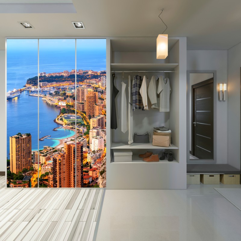 Naklejka na szafę Monako panorama wybrzeża o zmierzchu – Wallissimo® Naklejka na szafę Monako panorama wybrzeża o zmierzchu – Wallissimo®