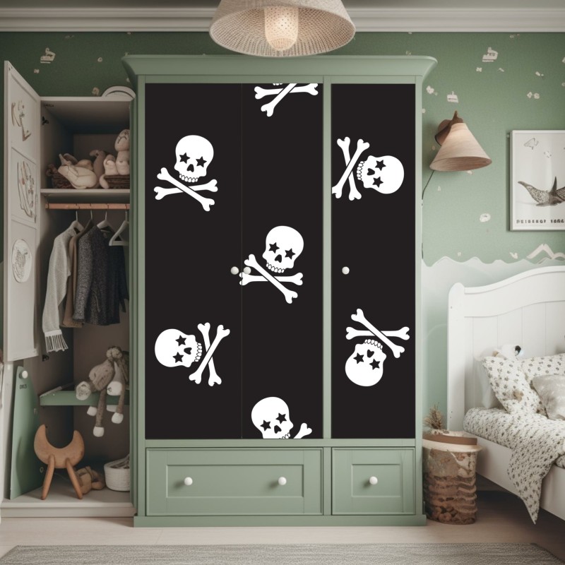 Naklejka na szafę wzór czaszki i skrzyżowanych piszczeli – Wallissimo® Naklejka na szafę wzór czaszki i skrzyżowanych piszczeli – Wallissimo®