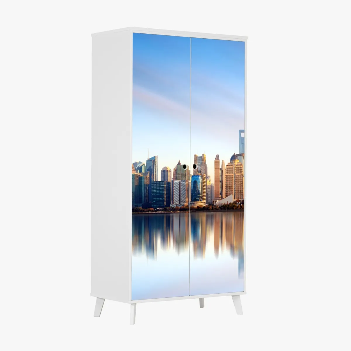 Naklejka na szafę Szanghaj linia horyzontu nad wodą – Wallissimo® Naklejka na szafę Szanghaj linia horyzontu nad wodą – Wallissimo®