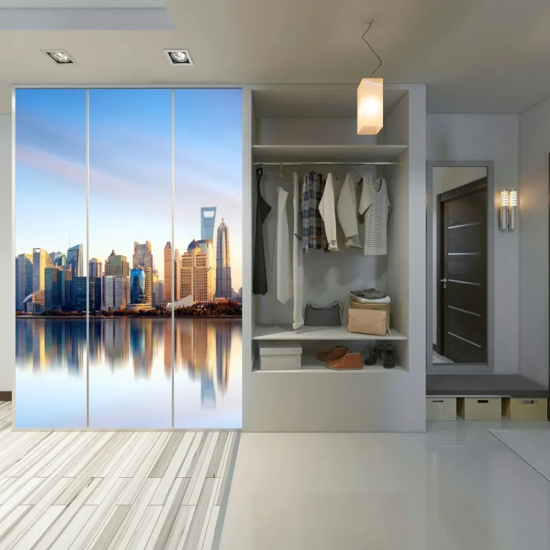 Naklejka na szafę żywy zachód słońca z palmami – Wallissimo®