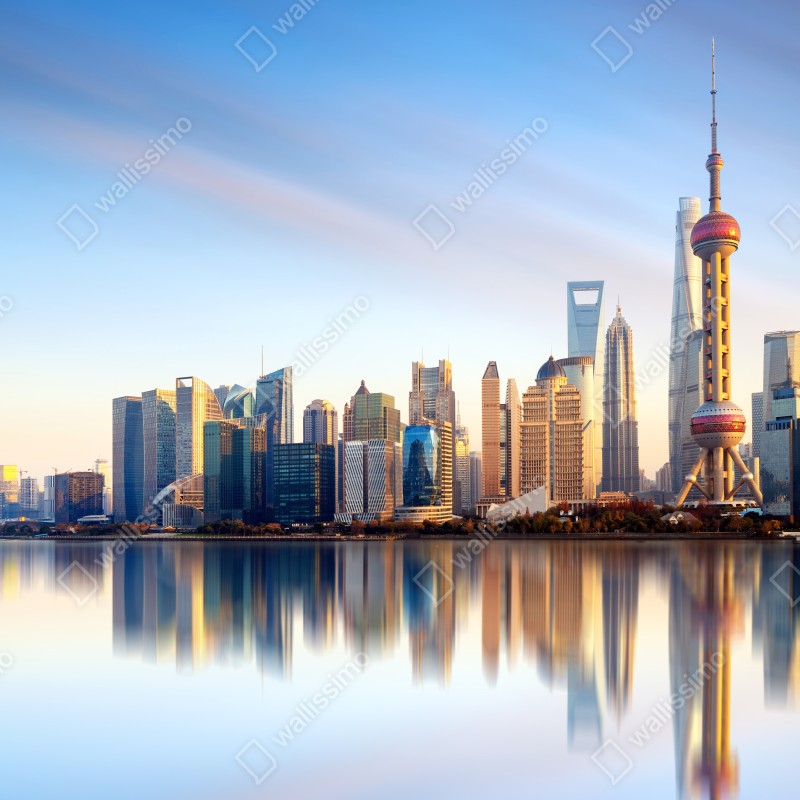 Naklejka na szafę Szanghaj linia horyzontu nad wodą – Wallissimo® Naklejka na szafę Szanghaj linia horyzontu nad wodą – Wallissimo®