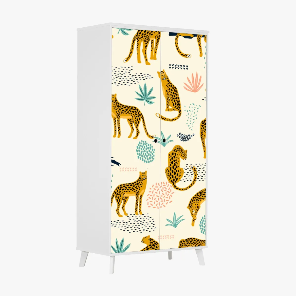 Naklejka na szafę wzór z gepardami w pastelowych tonach – Wallissimo® Naklejka na szafę wzór z gepardami w pastelowych tonach – Wallissimo®