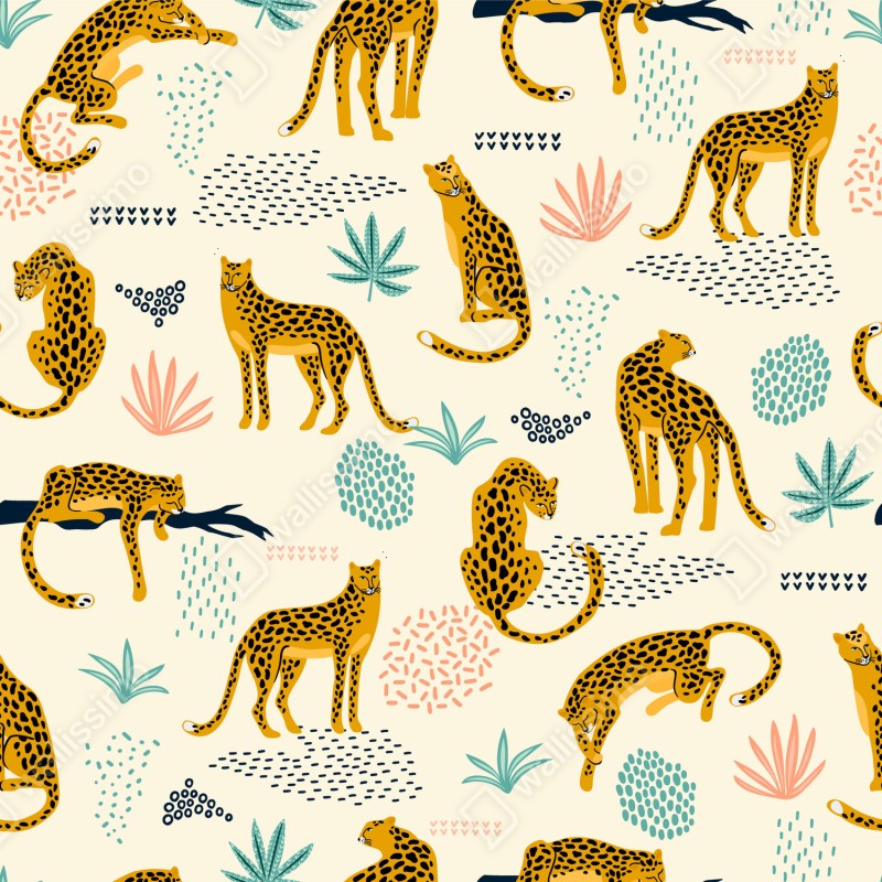 Naklejka na szafę wzór z gepardami w pastelowych tonach – Wallissimo® Naklejka na szafę wzór z gepardami w pastelowych tonach – Wallissimo®