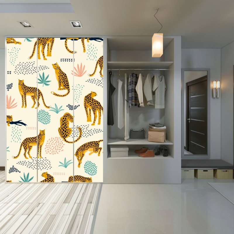 Naklejka na szafę wzór z gepardami w pastelowych tonach – Wallissimo® Naklejka na szafę wzór z gepardami w pastelowych tonach – Wallissimo®