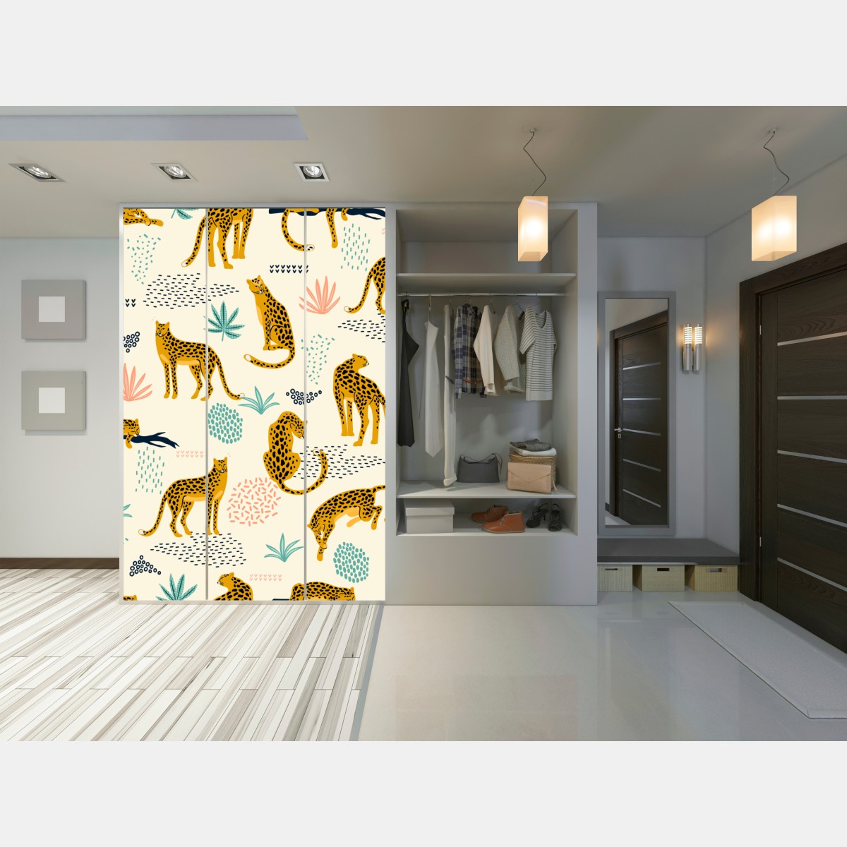 Naklejka na szafę wzór z gepardami w pastelowych tonach – Wallissimo® Naklejka na szafę wzór z gepardami w pastelowych tonach – Wallissimo®