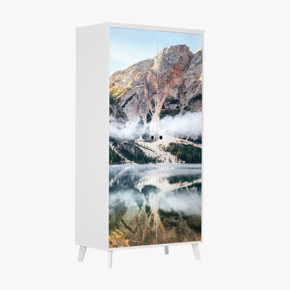 Wardrobe sticker misty alpine lake reflection