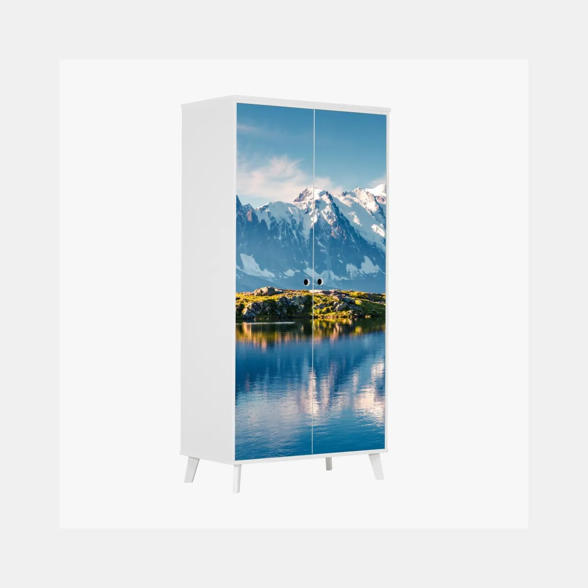 Naklejka na szafę panorama Mont Blanc odbita w Lac Blanc – Wallissimo® Naklejka na szafę panorama Mont Blanc odbita w Lac Blanc – Wallissimo®