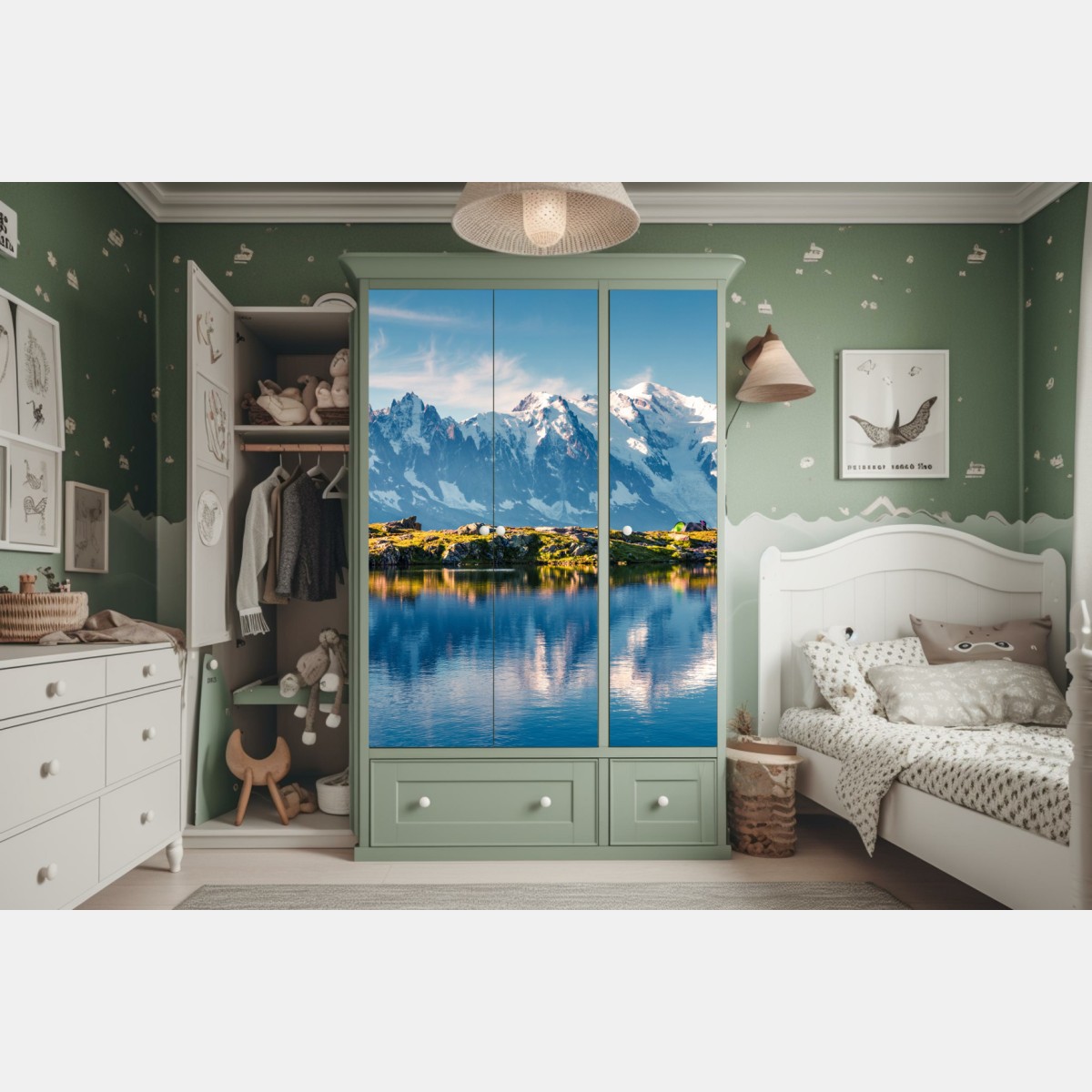 Naklejka na szafę panorama Mont Blanc odbita w Lac Blanc – Wallissimo® Naklejka na szafę panorama Mont Blanc odbita w Lac Blanc – Wallissimo®