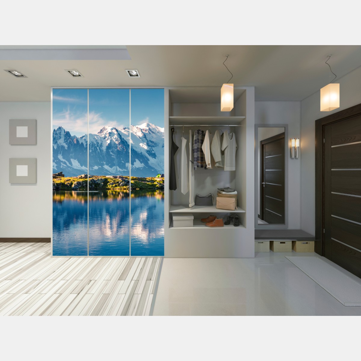 Naklejka na szafę panorama Mont Blanc odbita w Lac Blanc – Wallissimo® Naklejka na szafę panorama Mont Blanc odbita w Lac Blanc – Wallissimo®