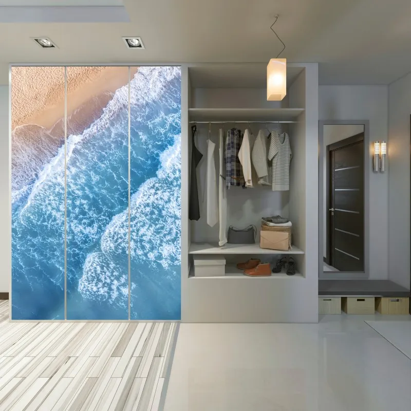 Naklejka na szafę nowoczesna niebieska panorama miejska – Wallissimo®