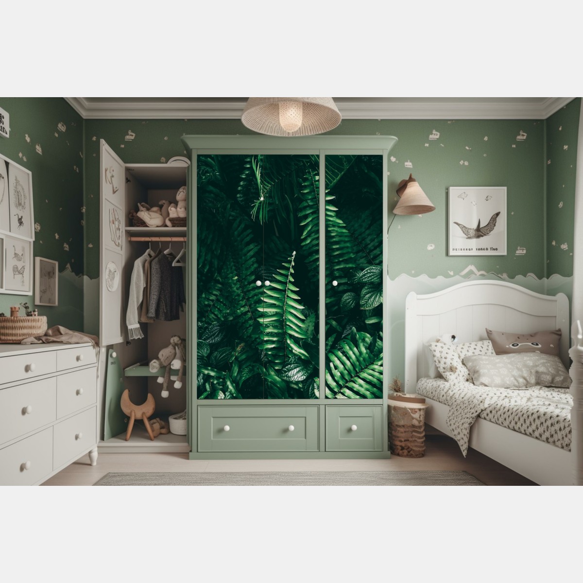 Naklejka na szafę bujne tropikalne liście – Wallissimo® Naklejka na szafę bujne tropikalne liście – Wallissimo®