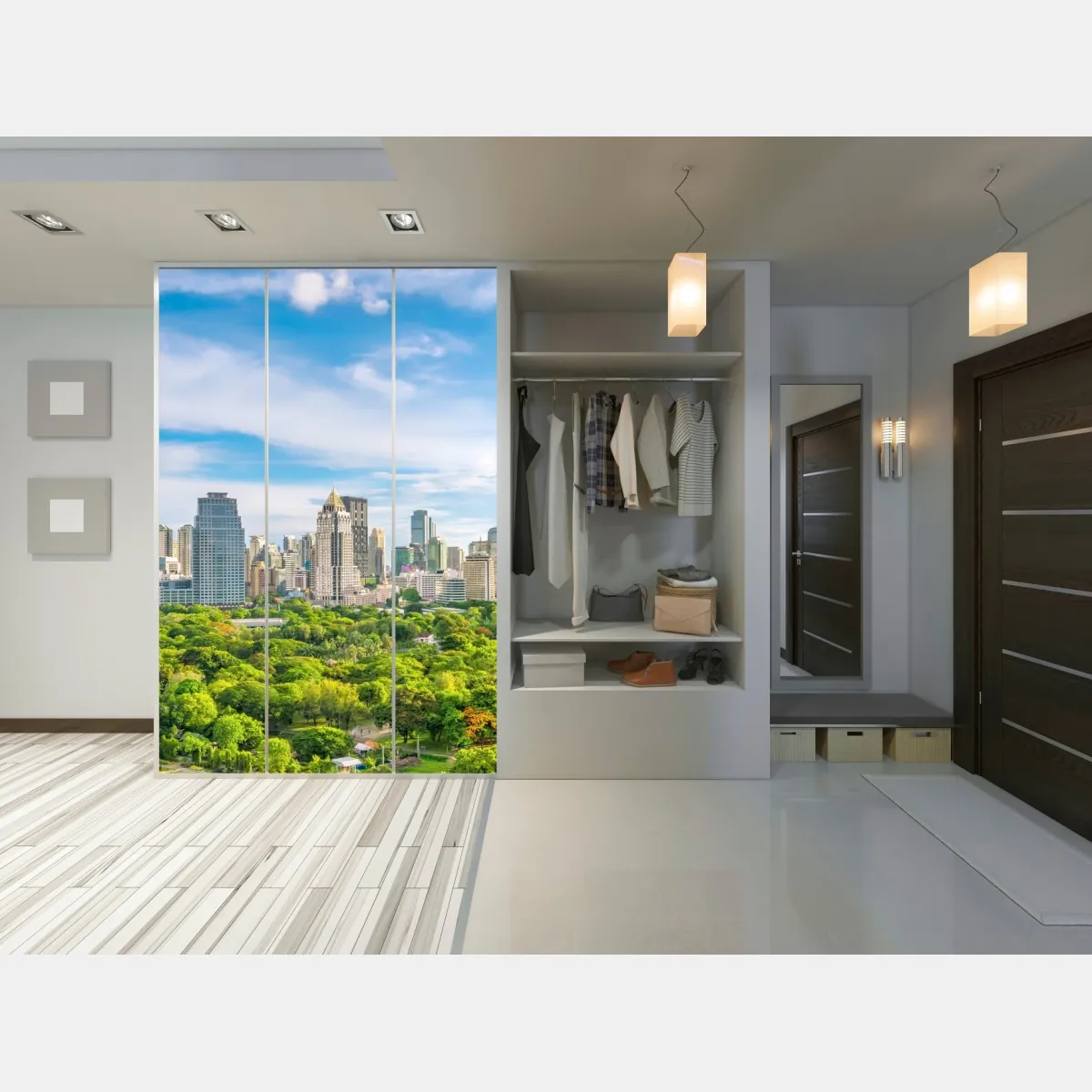 Naklejka na szafę słoneczna panorama Bangkoku nad parkiem Lumpini – Wallissimo® Naklejka na szafę słoneczna panorama Bangkoku nad parkiem Lumpini – Wallissimo®