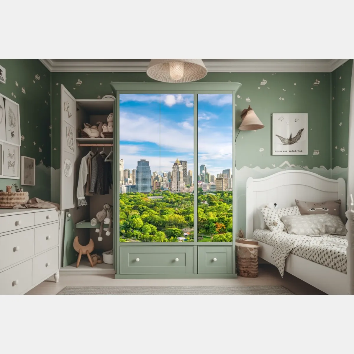 Naklejka na szafę słoneczna panorama Bangkoku nad parkiem Lumpini – Wallissimo® Naklejka na szafę słoneczna panorama Bangkoku nad parkiem Lumpini – Wallissimo®