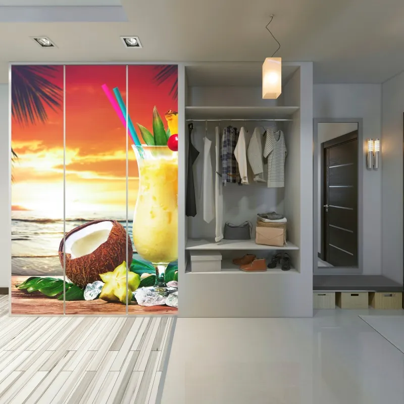 Naklejka na szafę żywy zachód słońca z palmami – Wallissimo®