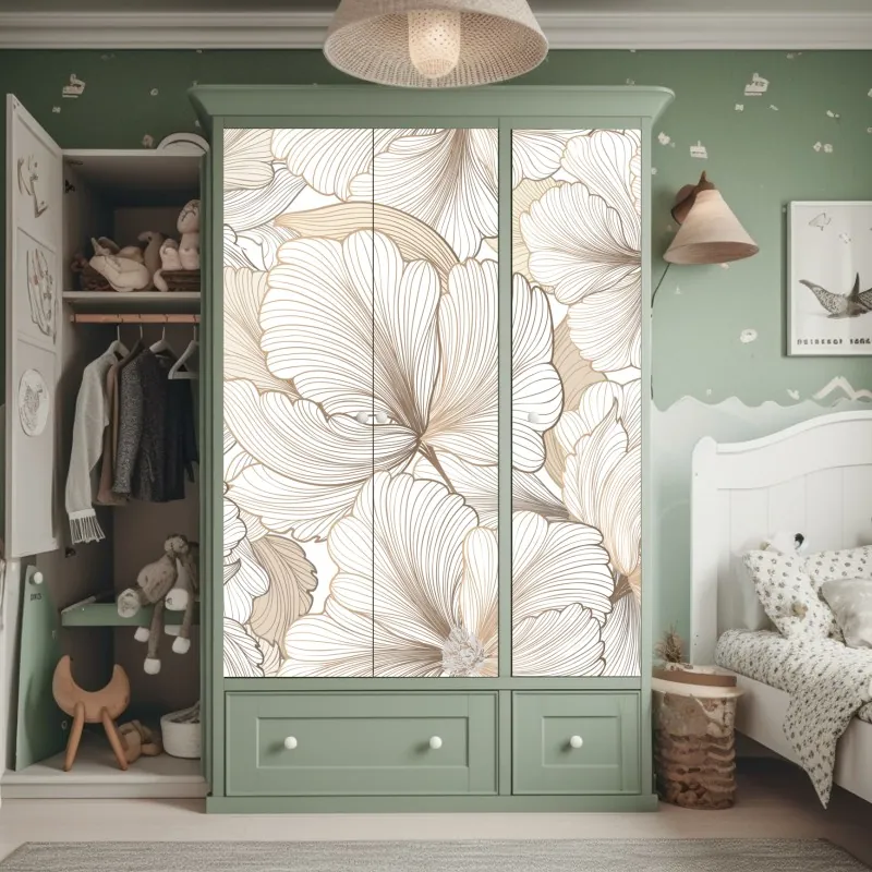 Naklejka na szafę karawana wielbłądów o zachodzie słońca na pustyni – Wallissimo®