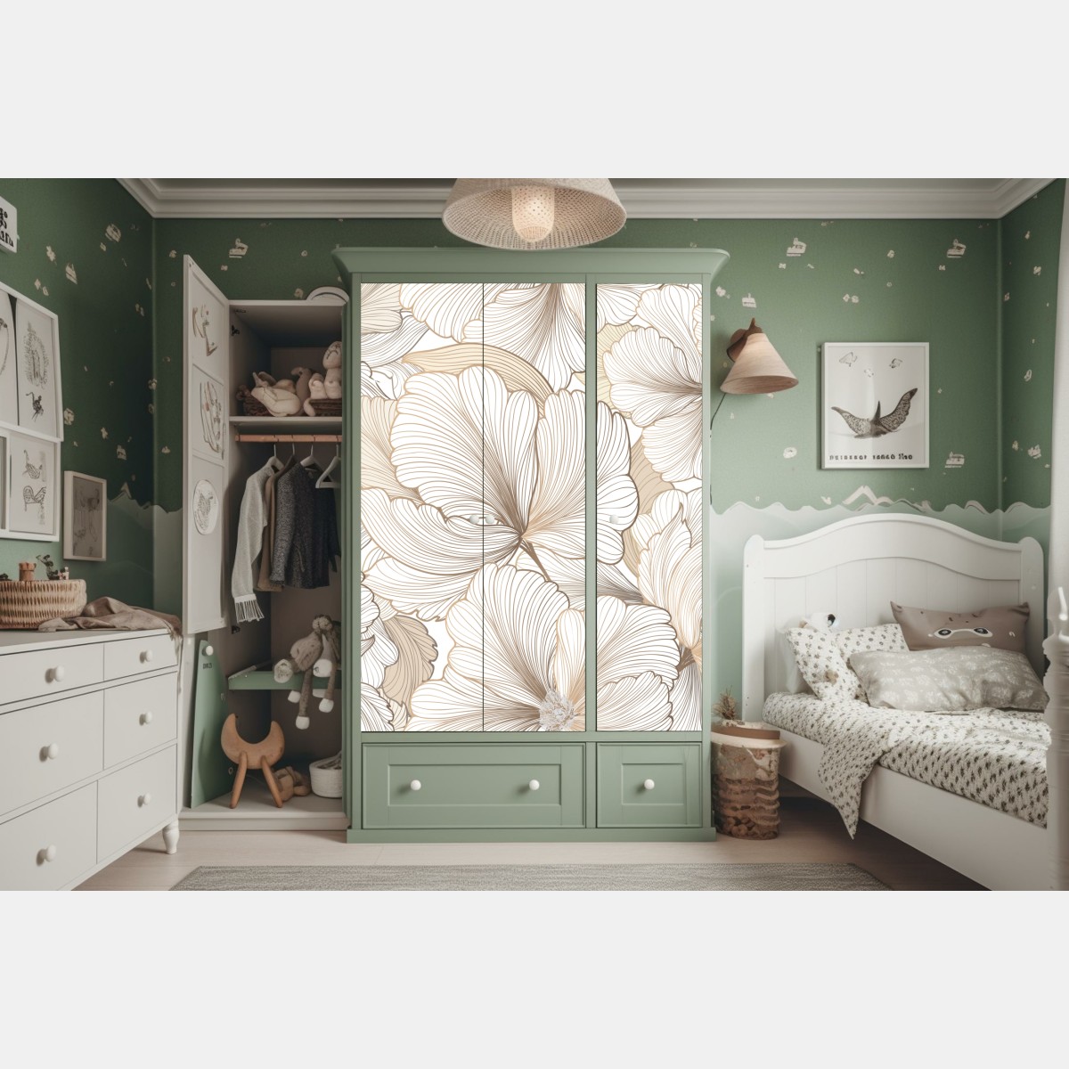 Naklejka na szafę delikatna beżowa ilustracja kwiatowa – Wallissimo® Naklejka na szafę delikatna beżowa ilustracja kwiatowa – Wallissimo®