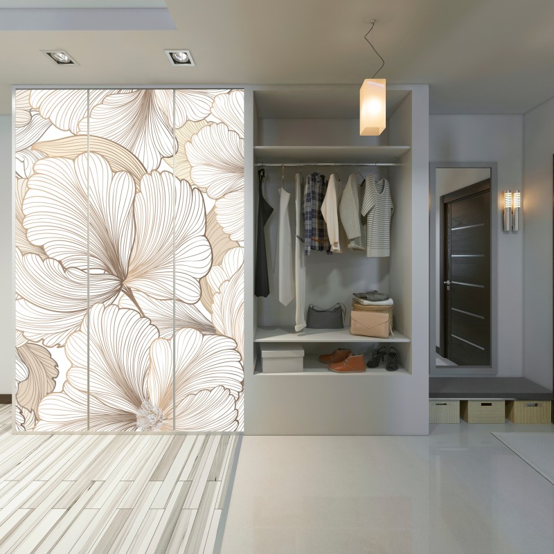 Naklejka na szafę delikatna beżowa ilustracja kwiatowa – Wallissimo® Naklejka na szafę delikatna beżowa ilustracja kwiatowa – Wallissimo®