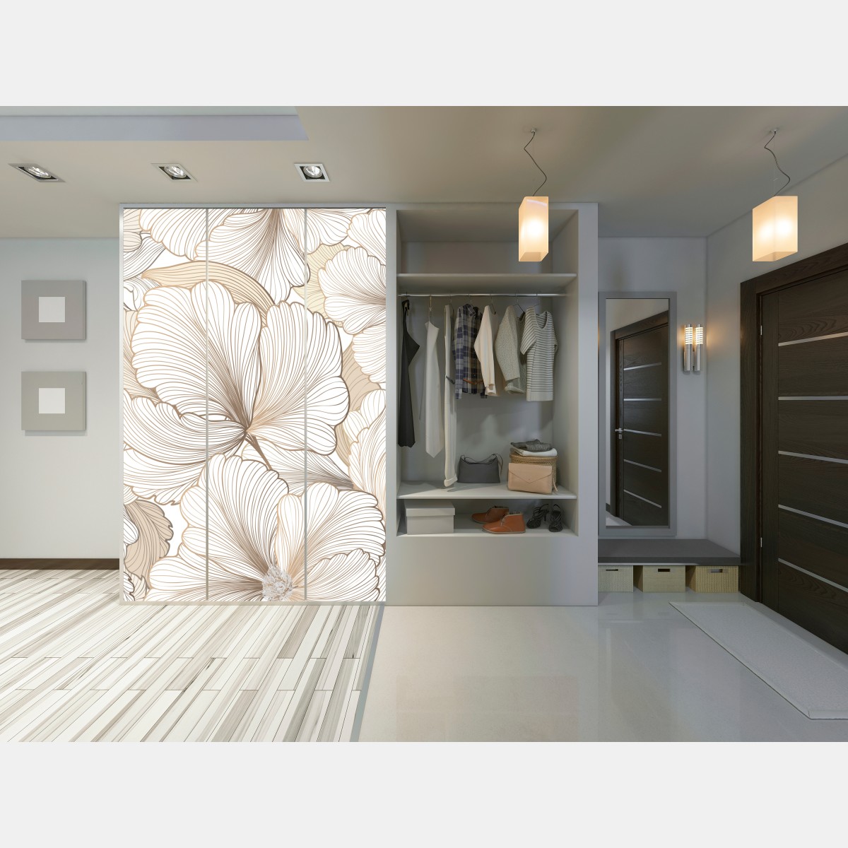 Naklejka na szafę delikatna beżowa ilustracja kwiatowa – Wallissimo® Naklejka na szafę delikatna beżowa ilustracja kwiatowa – Wallissimo®