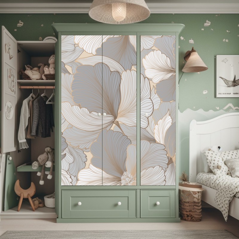 Naklejka na szafę delikatny pastelowy wzór kwiatowy – Wallissimo® Naklejka na szafę delikatny pastelowy wzór kwiatowy – Wallissimo®