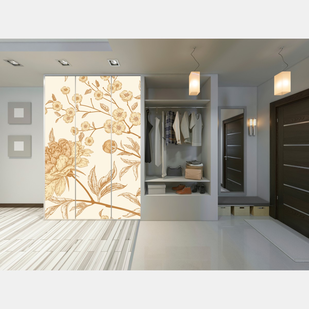 Naklejka na szafę vintage beżowy wzór kwiatowy z peoniami – Wallissimo® Naklejka na szafę vintage beżowy wzór kwiatowy z peoniami – Wallissimo®