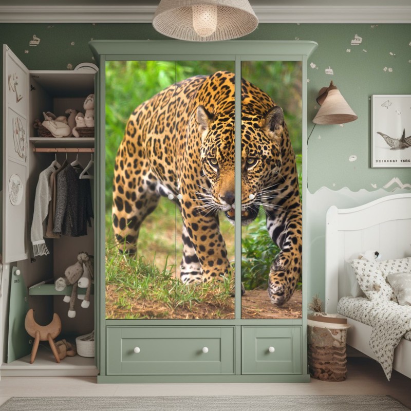Naklejka na szafę majestatyczny jaguar w naturze – Wallissimo® Naklejka na szafę majestatyczny jaguar w naturze – Wallissimo®