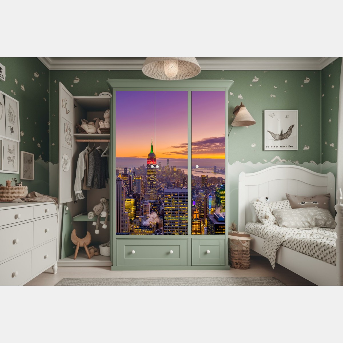 Naklejka na szafę żywa panorama Nowego Jorku o zmierzchu – Wallissimo® Naklejka na szafę żywa panorama Nowego Jorku o zmierzchu – Wallissimo®