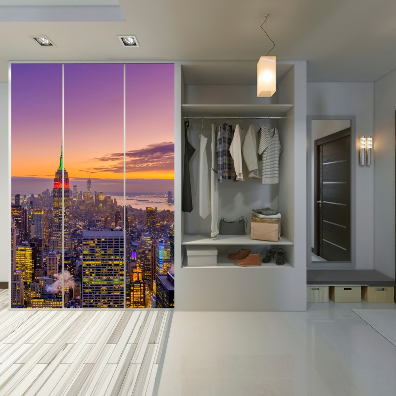 Naklejka na szafę żywa panorama Nowego Jorku o zmierzchu – Wallissimo® Naklejka na szafę żywa panorama Nowego Jorku o zmierzchu – Wallissimo®