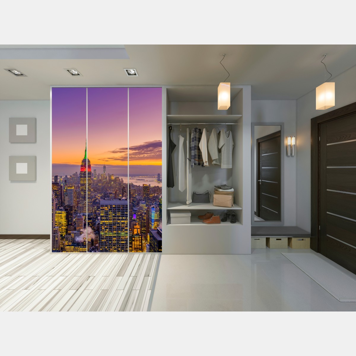 Naklejka na szafę żywa panorama Nowego Jorku o zmierzchu – Wallissimo® Naklejka na szafę żywa panorama Nowego Jorku o zmierzchu – Wallissimo®