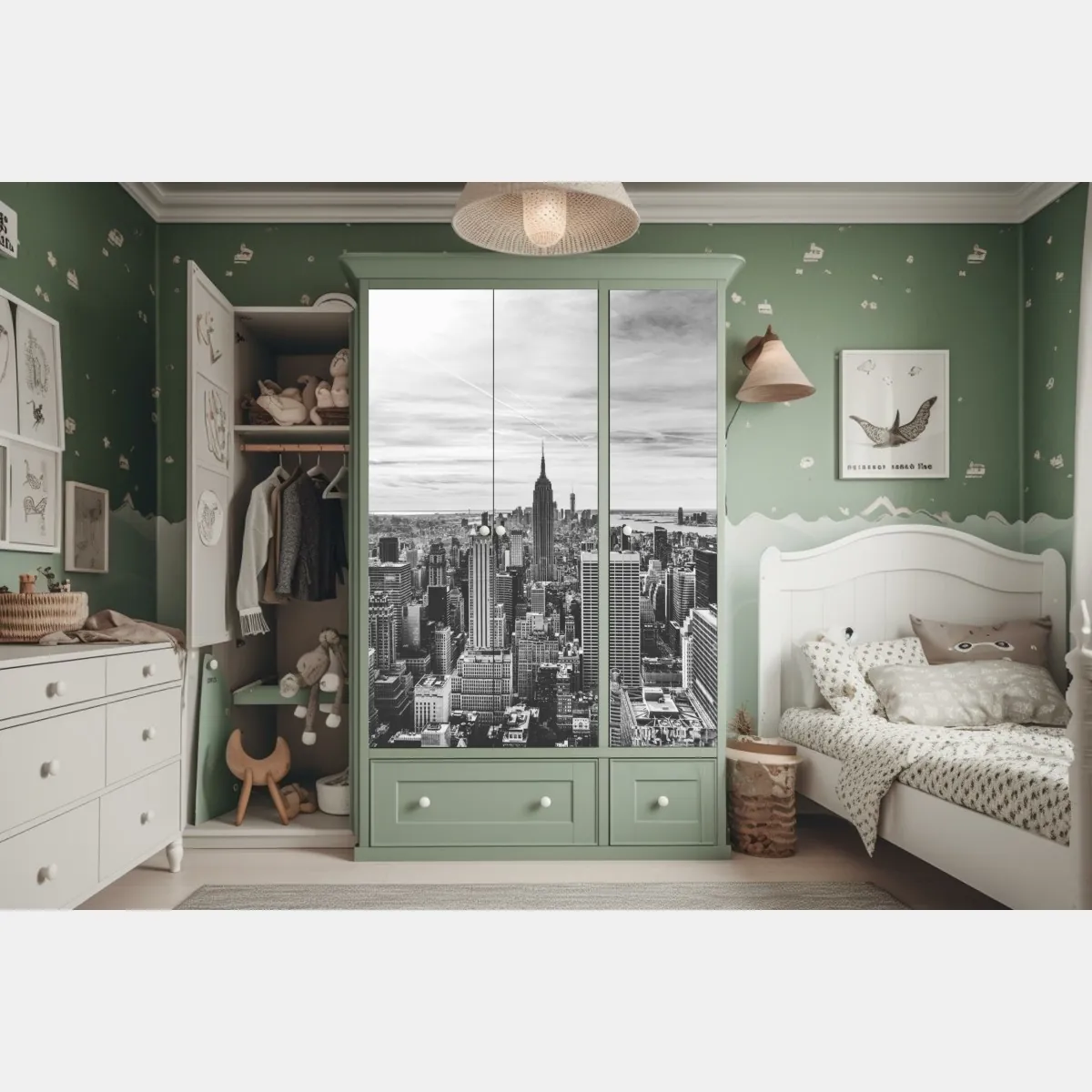 Naklejka na szafę panorama Nowego Jorku w odcieniach szarości – Wallissimo® Naklejka na szafę panorama Nowego Jorku w odcieniach szarości – Wallissimo®