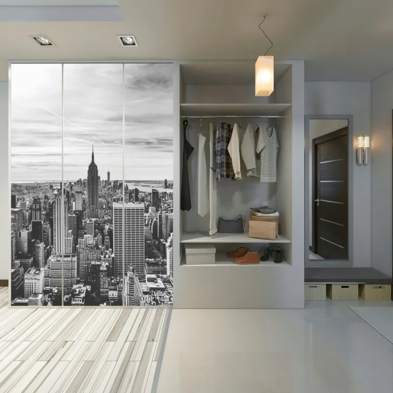 Naklejka na szafę panorama Nowego Jorku w odcieniach szarości – Wallissimo® Naklejka na szafę panorama Nowego Jorku w odcieniach szarości – Wallissimo®