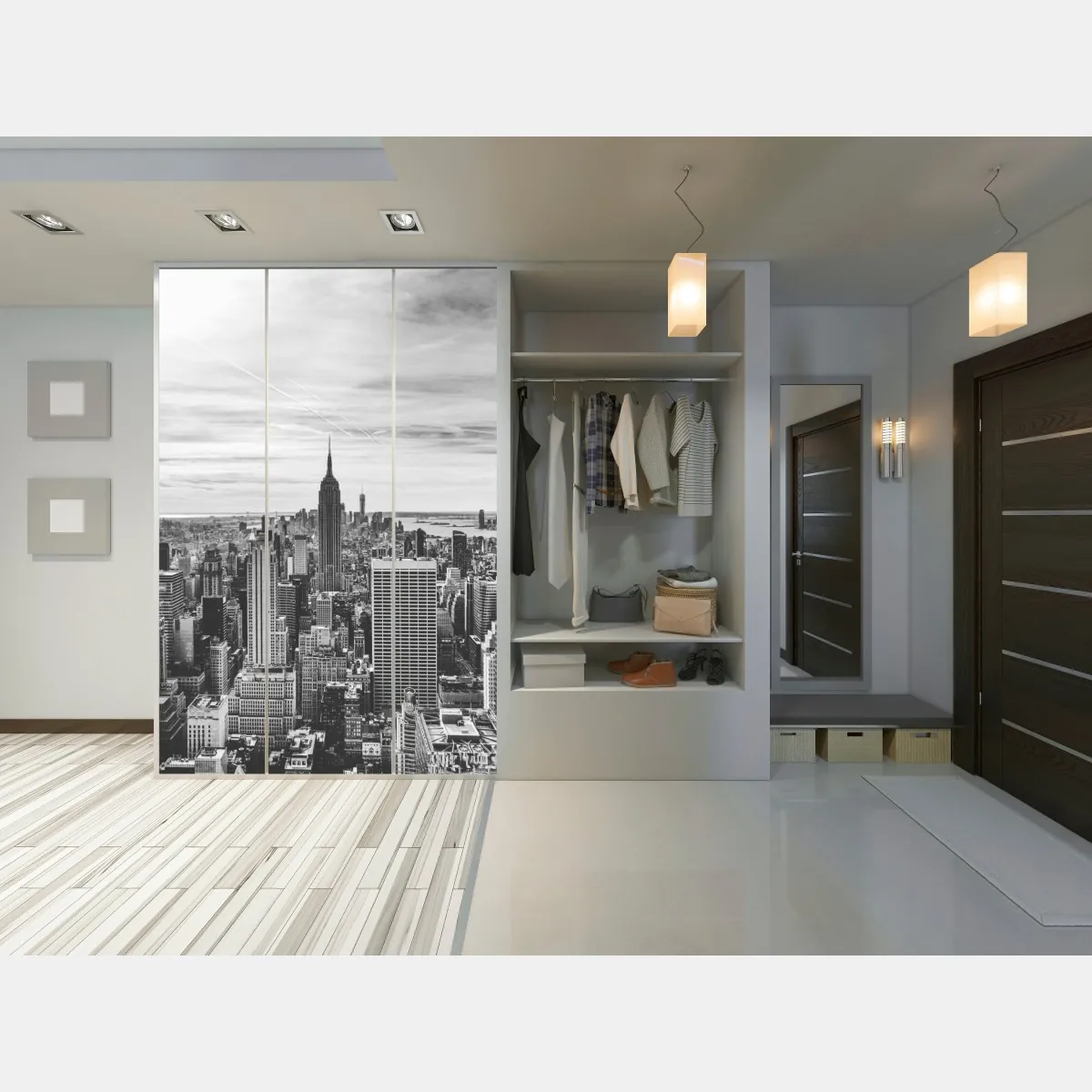 Naklejka na szafę panorama Nowego Jorku w odcieniach szarości – Wallissimo® Naklejka na szafę panorama Nowego Jorku w odcieniach szarości – Wallissimo®