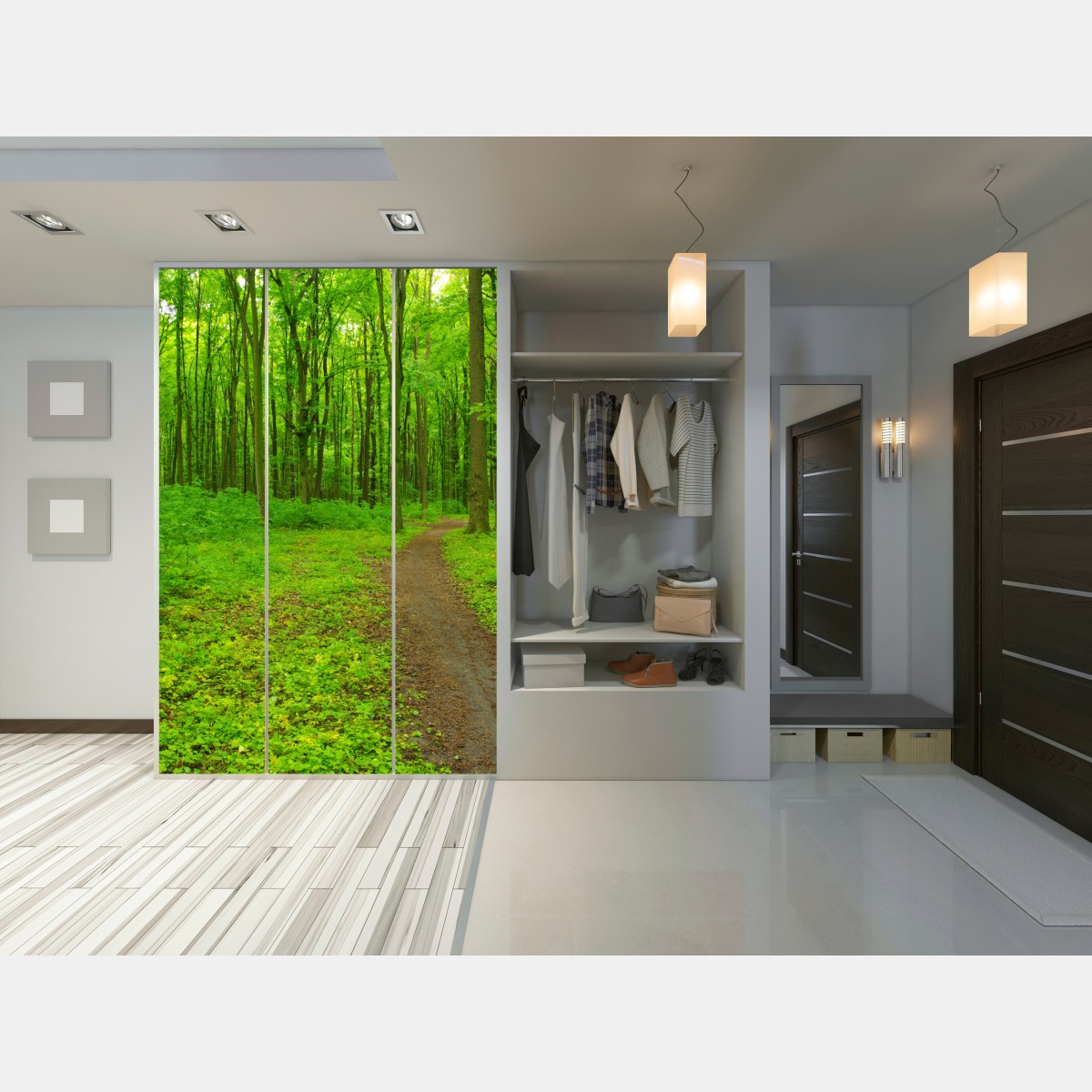 Naklejka na szafę spokojna zielona leśna ścieżka – Wallissimo® Naklejka na szafę spokojna zielona leśna ścieżka – Wallissimo®