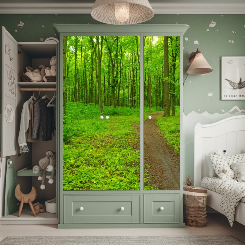 Naklejka na szafę spokojna zielona leśna ścieżka – Wallissimo® Naklejka na szafę spokojna zielona leśna ścieżka – Wallissimo®