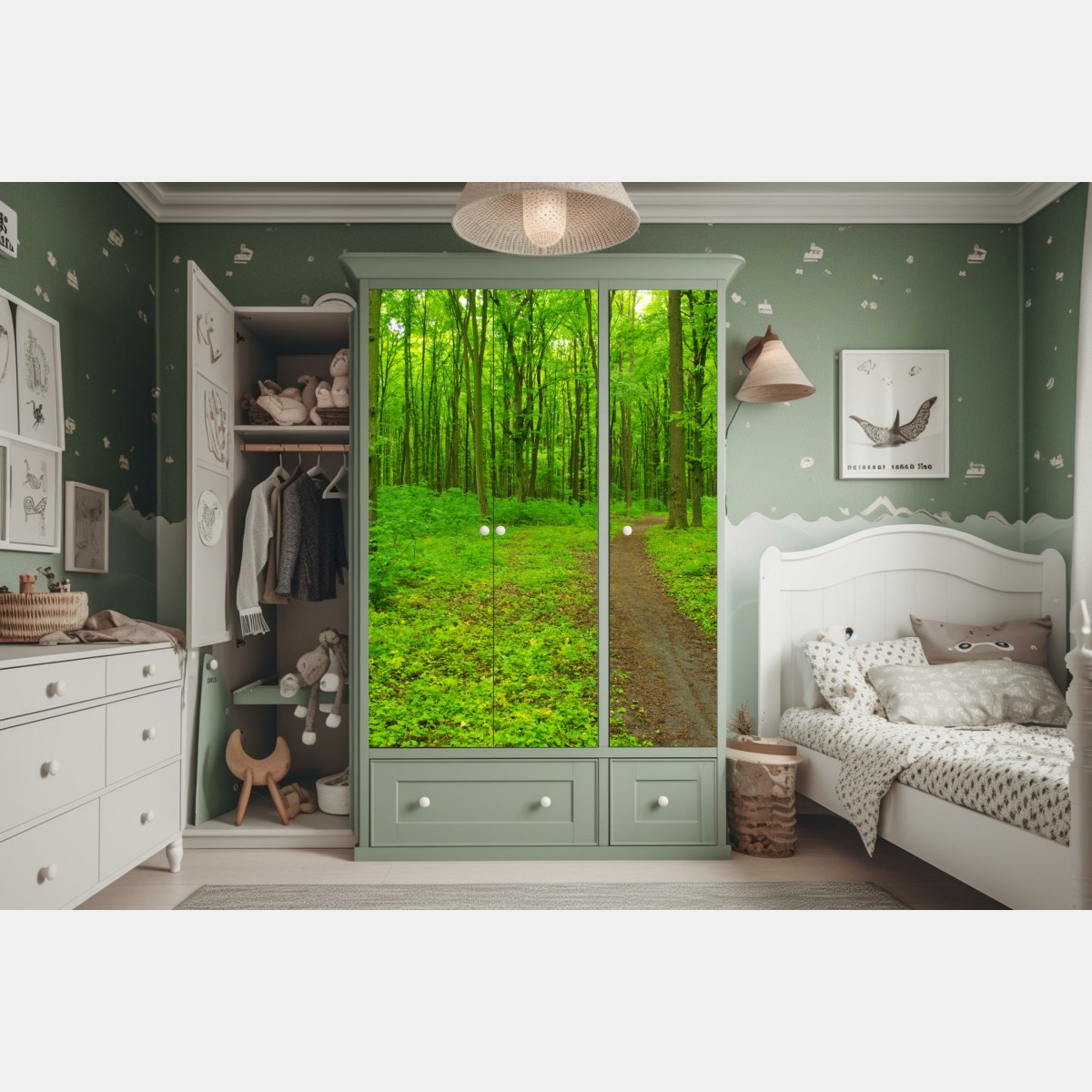 Naklejka na szafę spokojna zielona leśna ścieżka – Wallissimo® Naklejka na szafę spokojna zielona leśna ścieżka – Wallissimo®