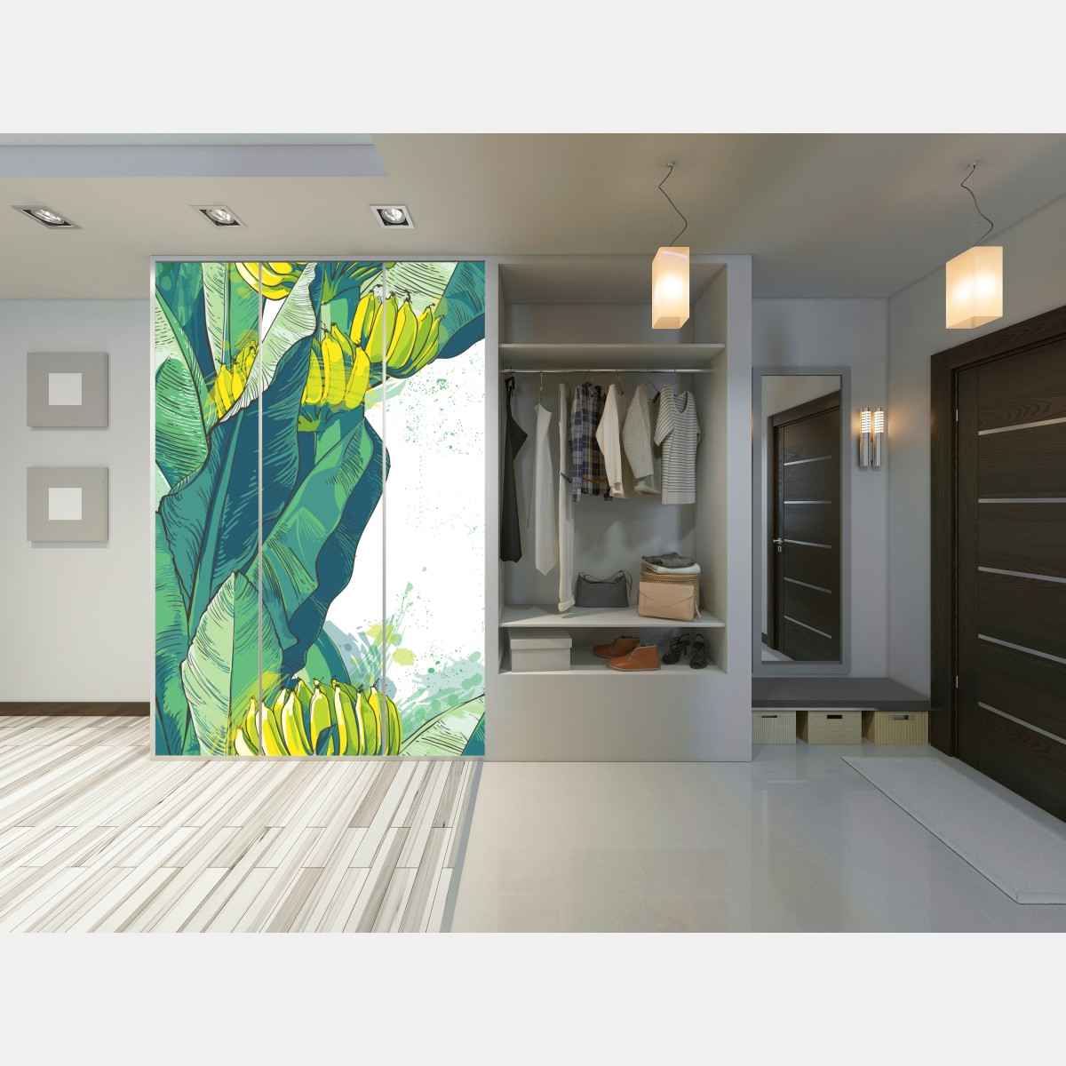 Naklejka na szafę tropikalna ilustracja liści bananowca – Wallissimo® Naklejka na szafę tropikalna ilustracja liści bananowca – Wallissimo®