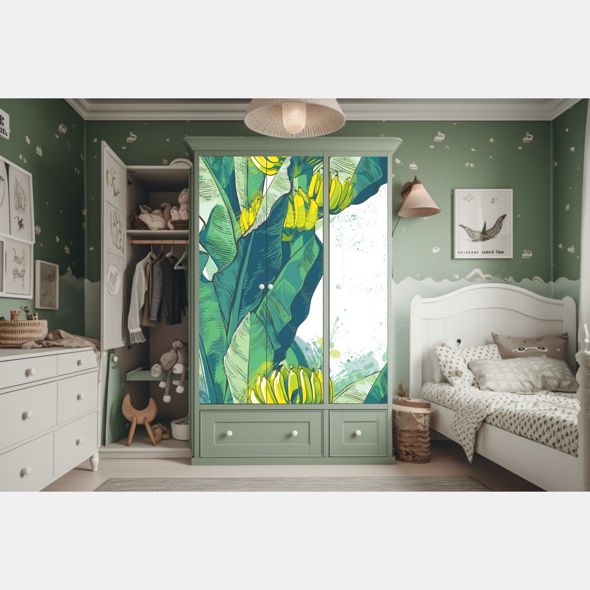 Naklejka na szafę tropikalna ilustracja liści bananowca – Wallissimo® Naklejka na szafę tropikalna ilustracja liści bananowca – Wallissimo®
