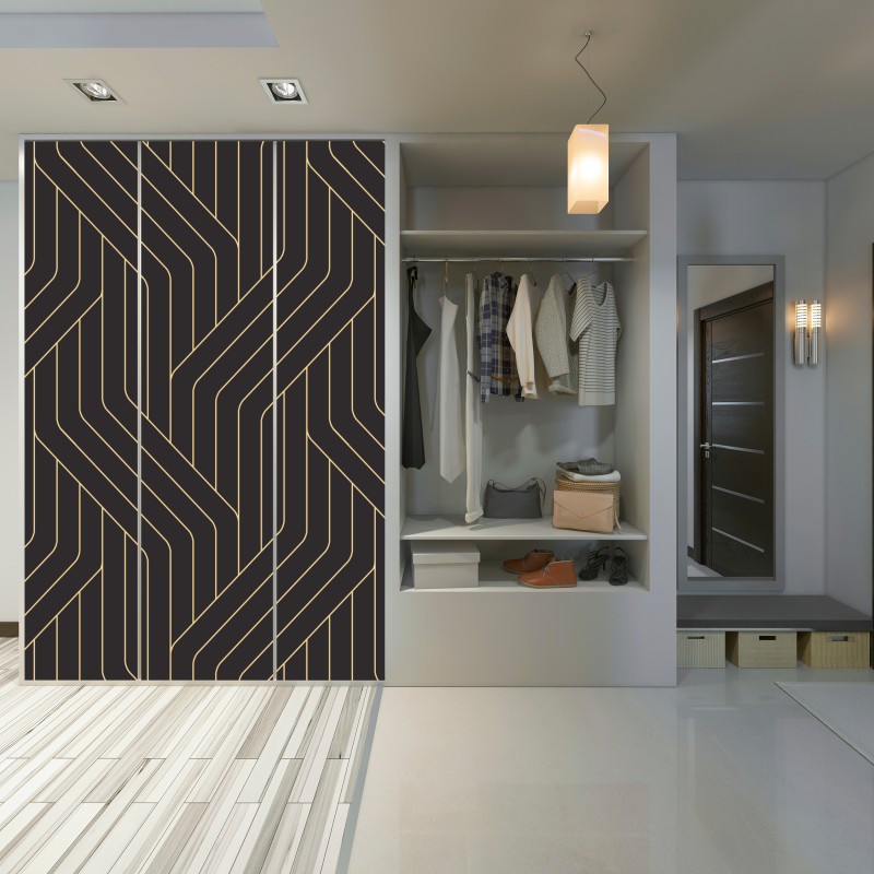 Naklejka na szafę geometryczny wzór art deco w czerni i złocie – Wallissimo® Naklejka na szafę geometryczny wzór art deco w czerni i złocie – Wallissimo®
