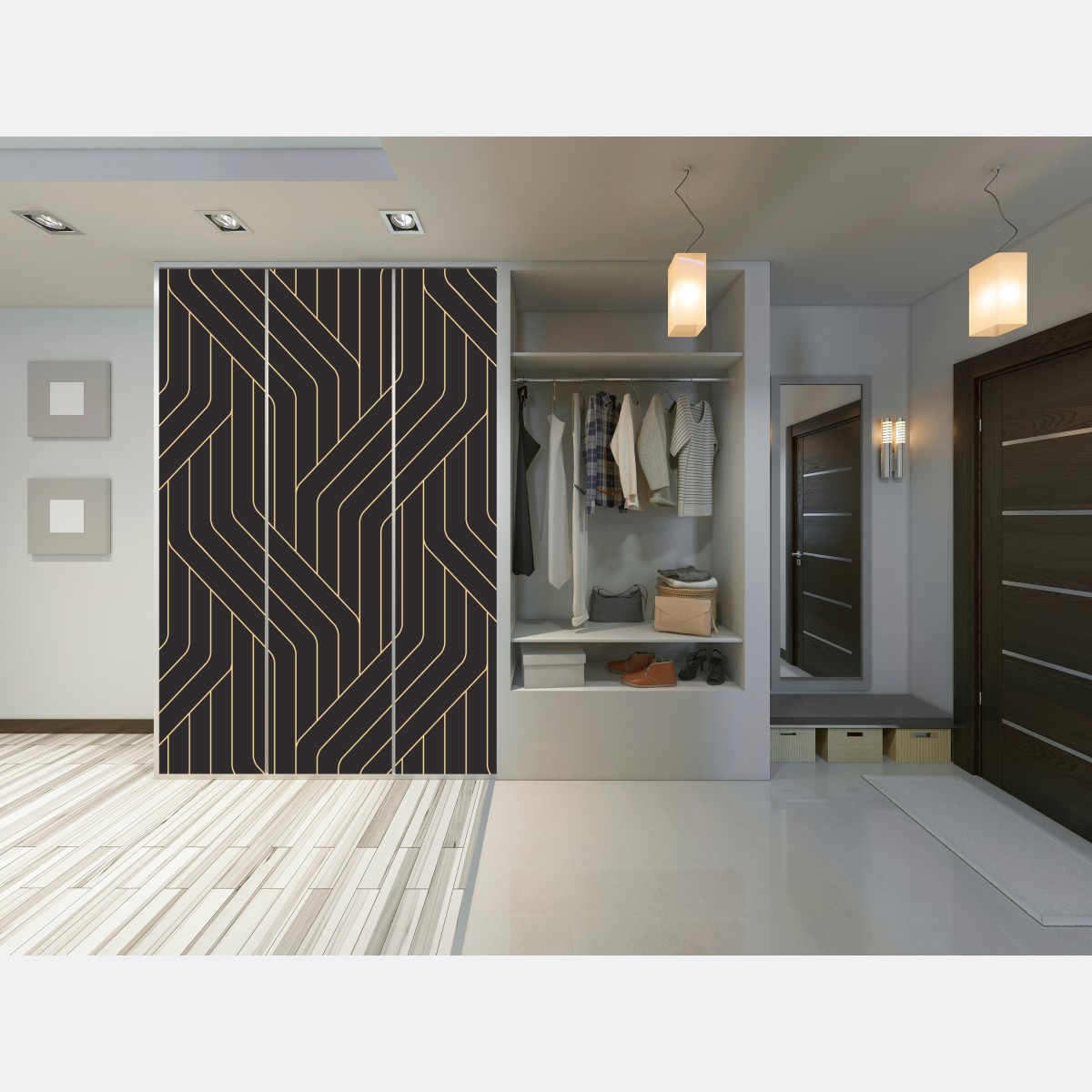 Naklejka na szafę geometryczny wzór art deco w czerni i złocie – Wallissimo® Naklejka na szafę geometryczny wzór art deco w czerni i złocie – Wallissimo®